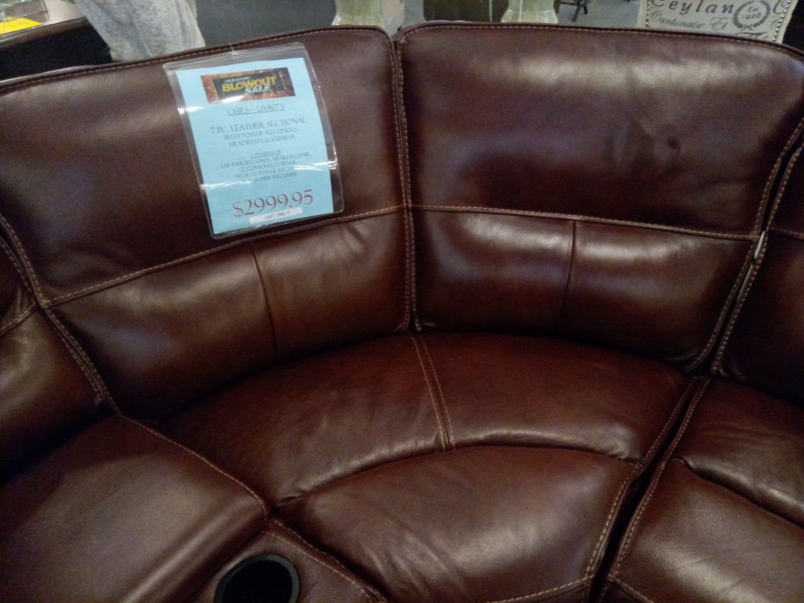Natural leather sectional couch