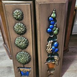 2 MCM Burwood Products Fruit & Floral Topiary Plaques both $25 Beautiful