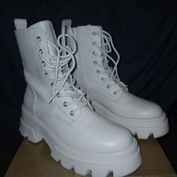 White Combat Platform Boots