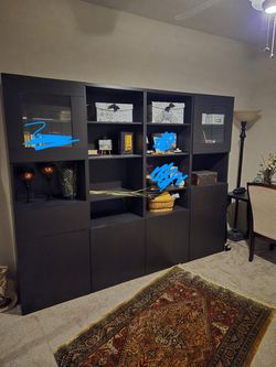IKEA storage cabinet and book case with class doors