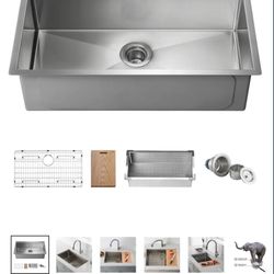 33" Undermount Single Bowl Stainless Steel Workstation Sink