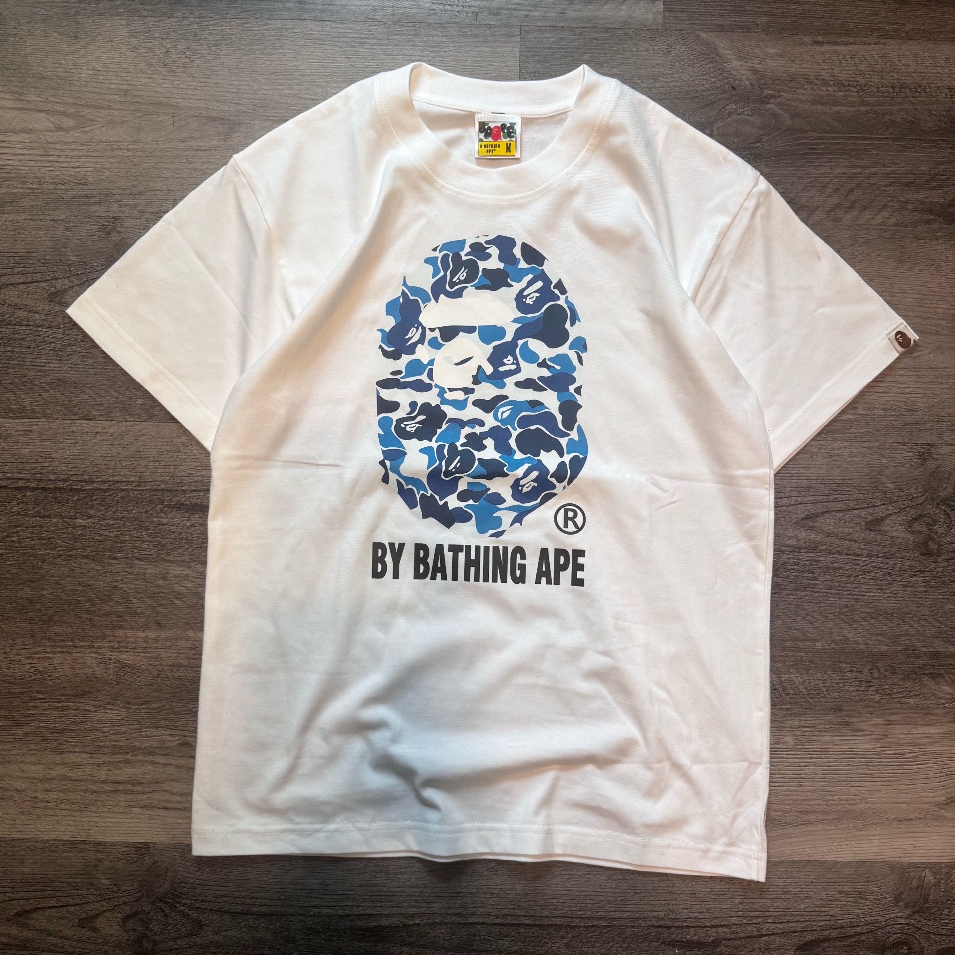BAPE Blue camo “By Bathing Ape" white T-shirt