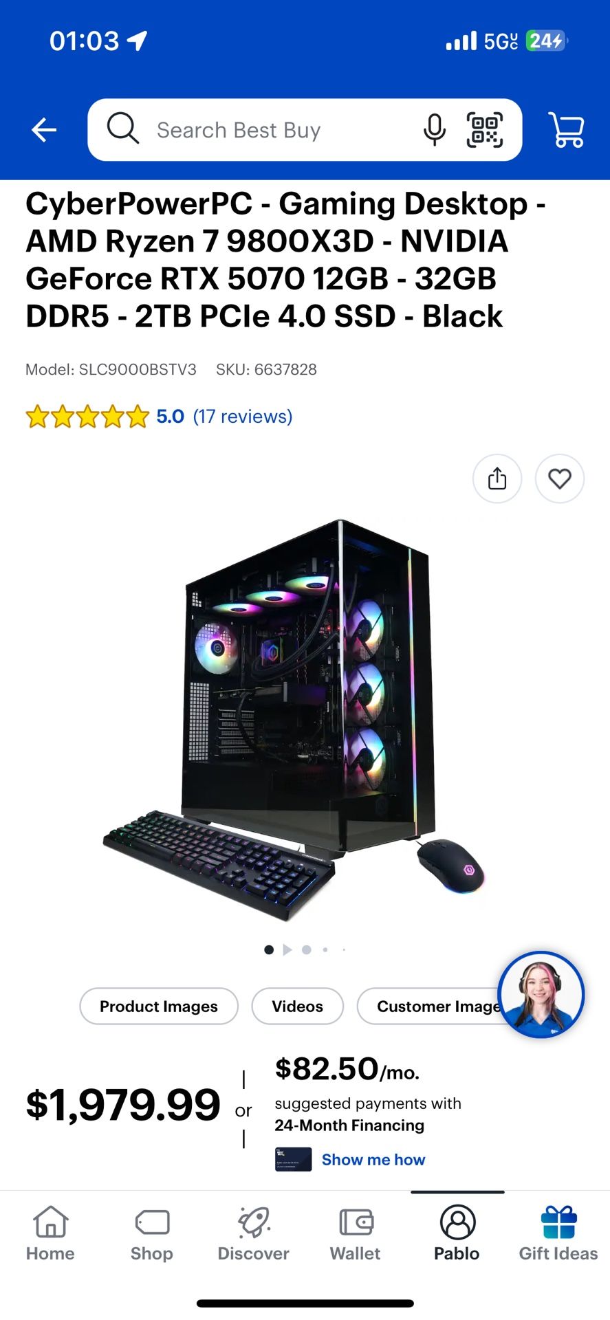 CyberPowerPC - Gaming Desktop - AMD Ryzen 7 9800X3D - NVIDIA GeForce RTX 5070 12GB - 32GB DDR5 - 2TB PCle 4.0 SSD - Black