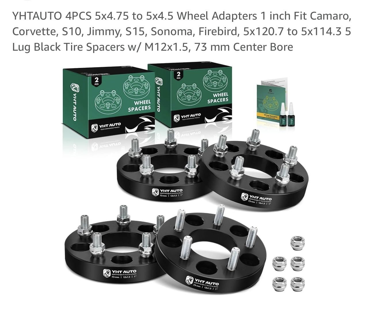 YHTAUTO 4PCS 5x4.75 to 5x4.5 Wheel Adapters 1 inch Fit Camaro, Corvette, S10, Jimmy, S15, Sonoma, Firebird, 5x120.7 to 5x114.3 5 Lug Black Tire Spacer