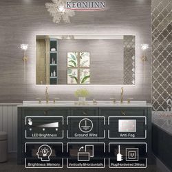 LED Mirror 40 x 24 Inch Backlit Mirror Lighted Bathroom Mirror with Lights Large Wall Mounted Anti-Fog LED Vanity Mirror Dimmable Makeup Mirror