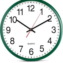 Bernhard Products - Reloj de cuarzo de pared verde cazador, silencioso, sin tictac, redondo, extragrande de 16 pulgadas, a pilas y fácil de leer, para