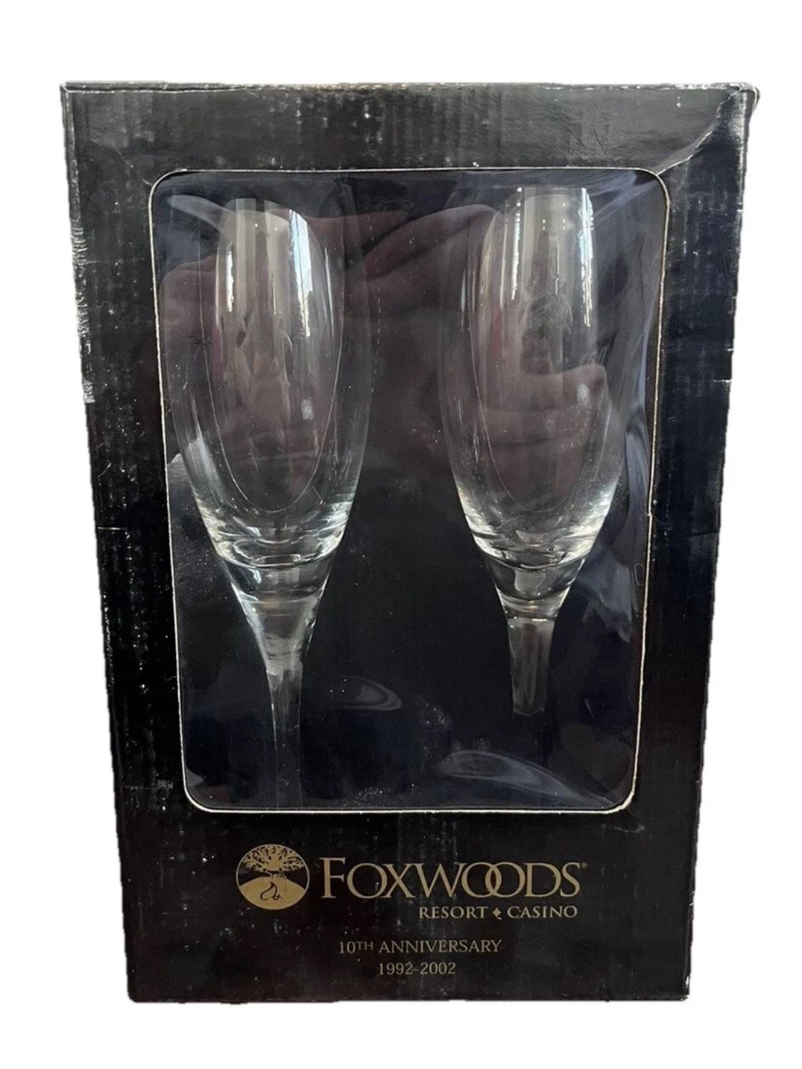 Foxwoods Casino Champagne Glass Flute 10th Anniversary Set New Pair Vintage Y2K
