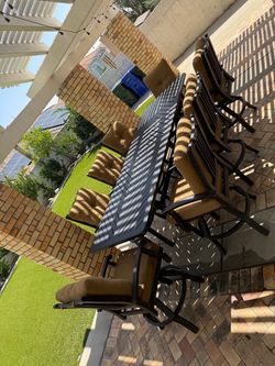 Fremont Luxury 9 Piece Bar Height Patio Dining Set! – Sunbrella Cushions