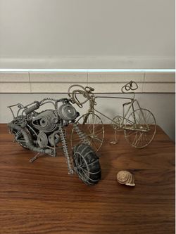Realistic vintage Handmade African Wire Art Sculpture Set - Bicycle & Motorcycle