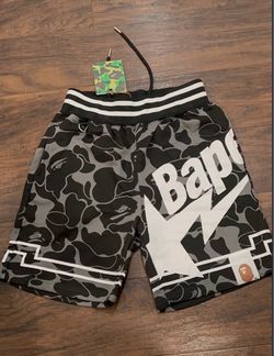 black grey and white bape shorts