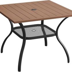 Vicllax Outdoor 38.8“ Plastic Dining Table, Patio Wood-Like Grain Square Table with Storage