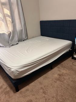 Move Out sale - Blue Upholstered Queen Platform Bed Frame with Mattress 8”