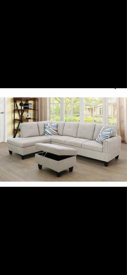 Beige Sectional Sofa + Ottoman – Excellent Condition – Lightly used