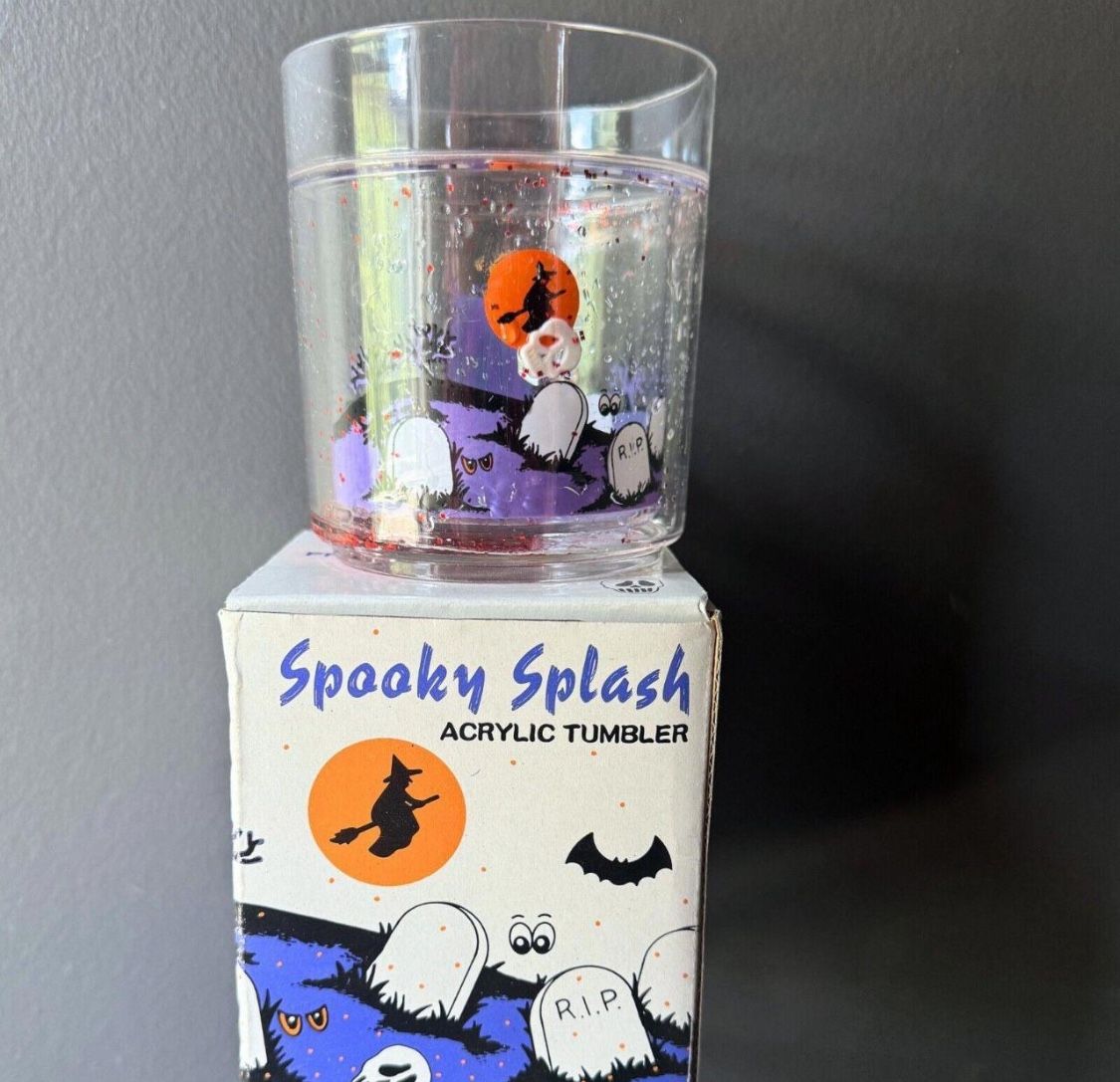 Vintage Spooky Splash Halloween Acrylic Tumbler w/ gift box Russ Berrie RAREπ