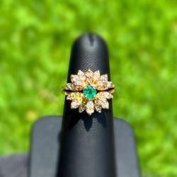 Jewelry Antique 14k solid yellow gold emerald natural diamonds 1.50CTW ring sz 6.00