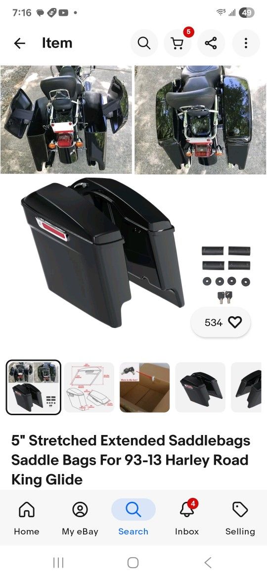 Harley davidson road, king five inch, extended bags