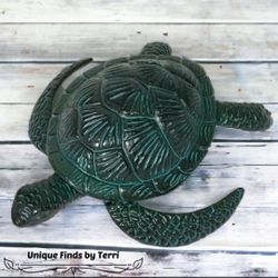 Brand New! 9" Green Polished Cast Aluminum Sea Turtle Tabletop Figure | SHIPPING IS AVAILABLE