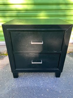 Black 2-Drawer Nightstand with Silver Handles