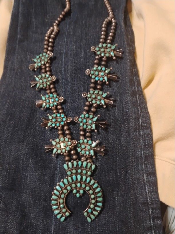 Old Pawn Zuni Squash Blossom Necklace