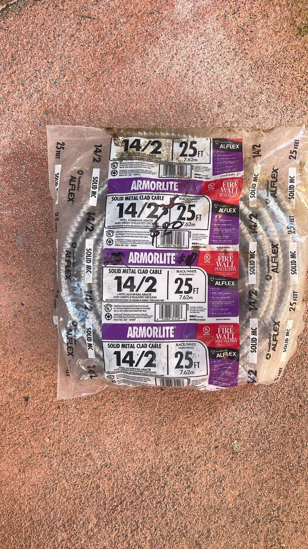 14/2 Armorlite Wire 25 FT $25