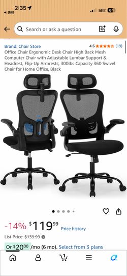 Ergonomic High Back Mesh Office Chair with Adjustable Lumbar Support (Black)