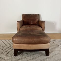 Leather Accent Chair & Ottoman - Mid-Century Modern