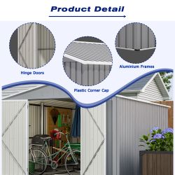 8 x 12 FT Outdoor Storage Shed, Large Metal Tool Storage with Aluminium Frame and Lockable Doors, Storage for Backyard Garden Patio Lawn, Grey
