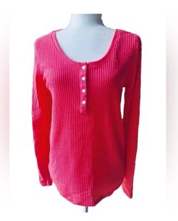NWT LOFT Woman Waffle Knit Round Neck Top Pink Medium Soft Stretch