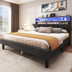 BED FRAME QUEEN SIZE WITH STORAGE HEADBOARD AND LED LIGHTING BRAND NEW IN BOX!!!