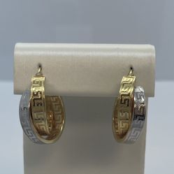 18K Gold Two Tone Earrings .