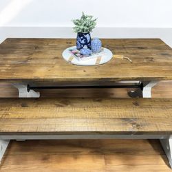 Beautiful Solid Wood Industrial Farmhouse Dining Table With Bench 