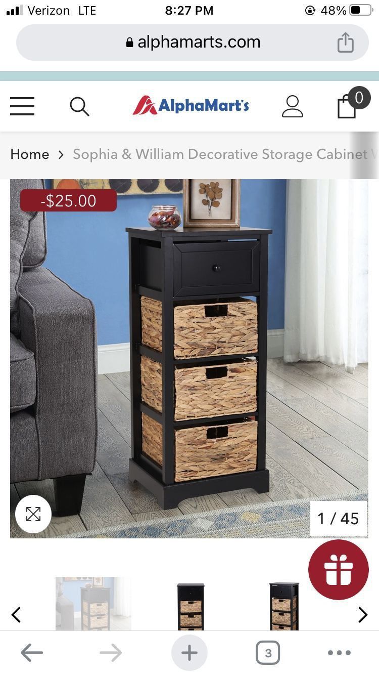 
New Decorative Storage Cabinet with Removable Water Hyacinth Woven Baskets for Living Room
