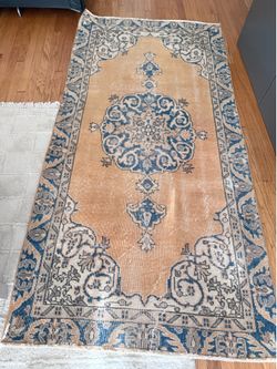 Turkish Rug (blue/orange/red) 3.5 feet by 7 feet