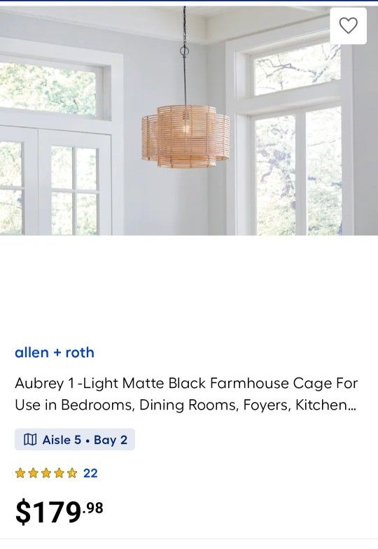 Allen + roth Aubrey 1 -Light Matte Black Farmhouse Cage For Use in Bedrooms, Dining Rooms, Foyers, Kitchen