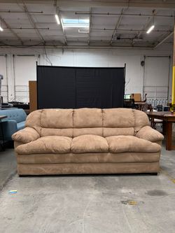 Comfortable Brown Microsuede Three-Seat Sofa