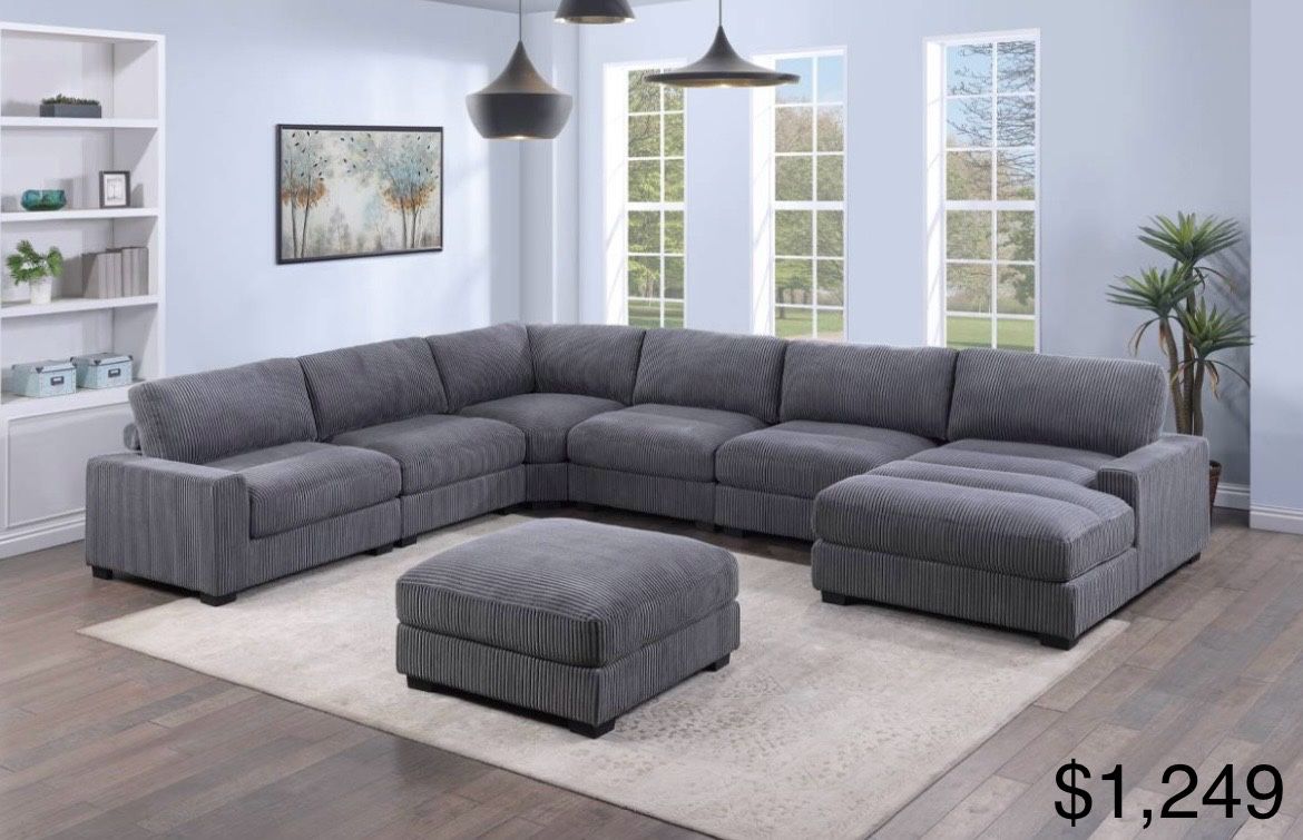 XL Modular Corduroy Sectional Sofa With Ottoman