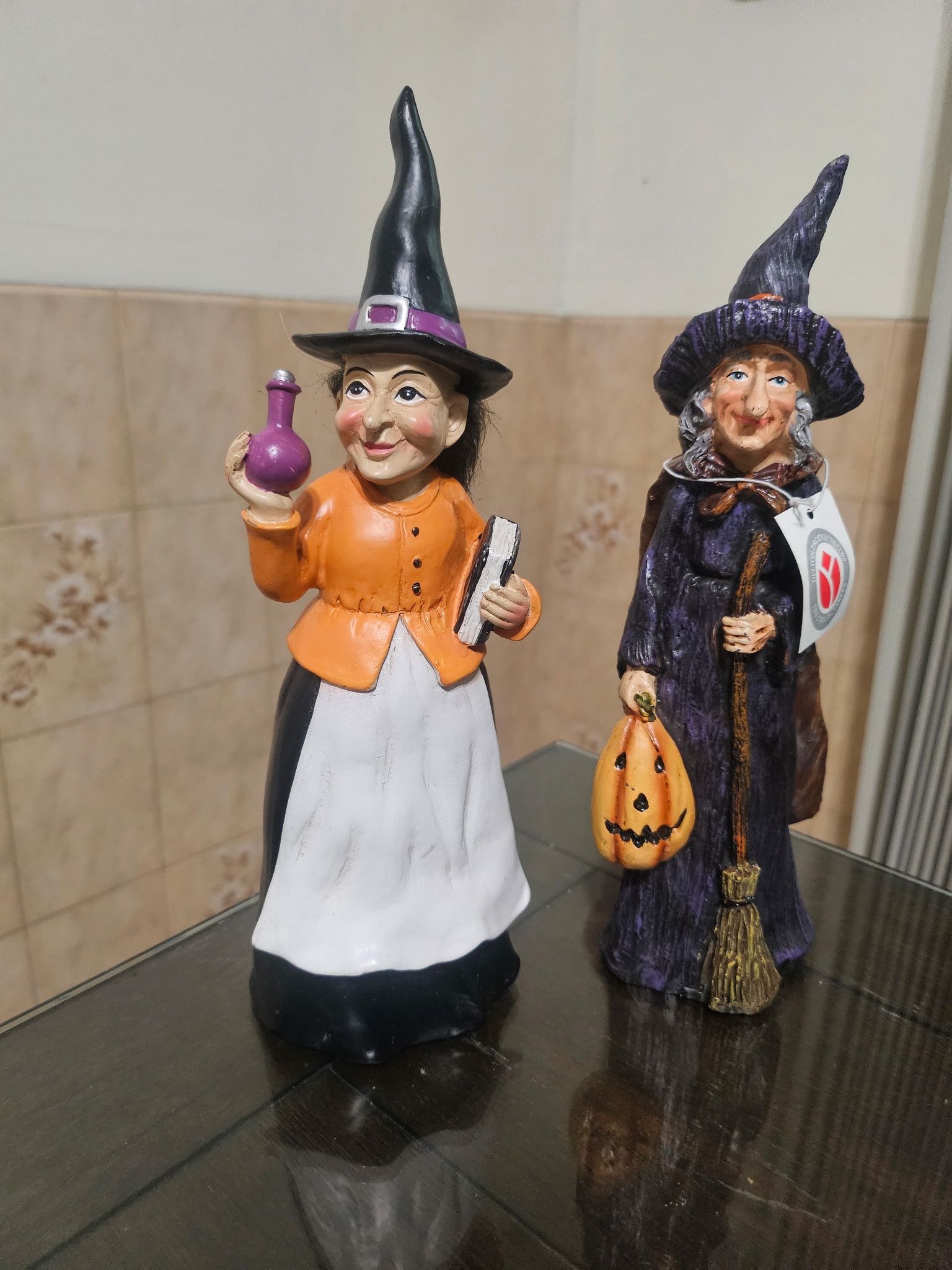 Vintage Halloween Resin Witches 9.5" Figurines Statue Decor set of two With Tags