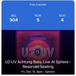 U2 Concert Ticket December 15th