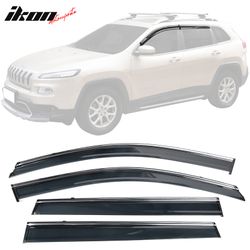 Fits 2014-2023 Jeep Cherokee KL Polycarbonate Window Visors w/ Chrome Trim 4Pc Set