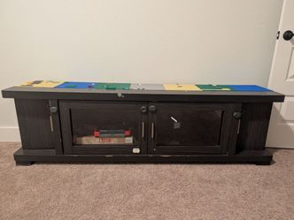 Dark Wood TV Stand with Glass Doors