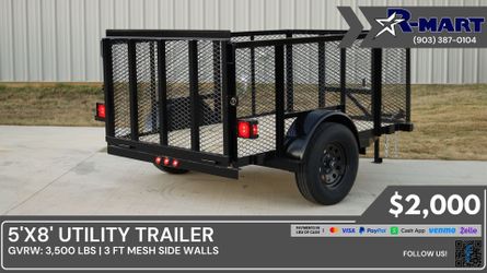 5’X8’ R-MART UTILITY TRAILER W/ 3’ MESH WALLS