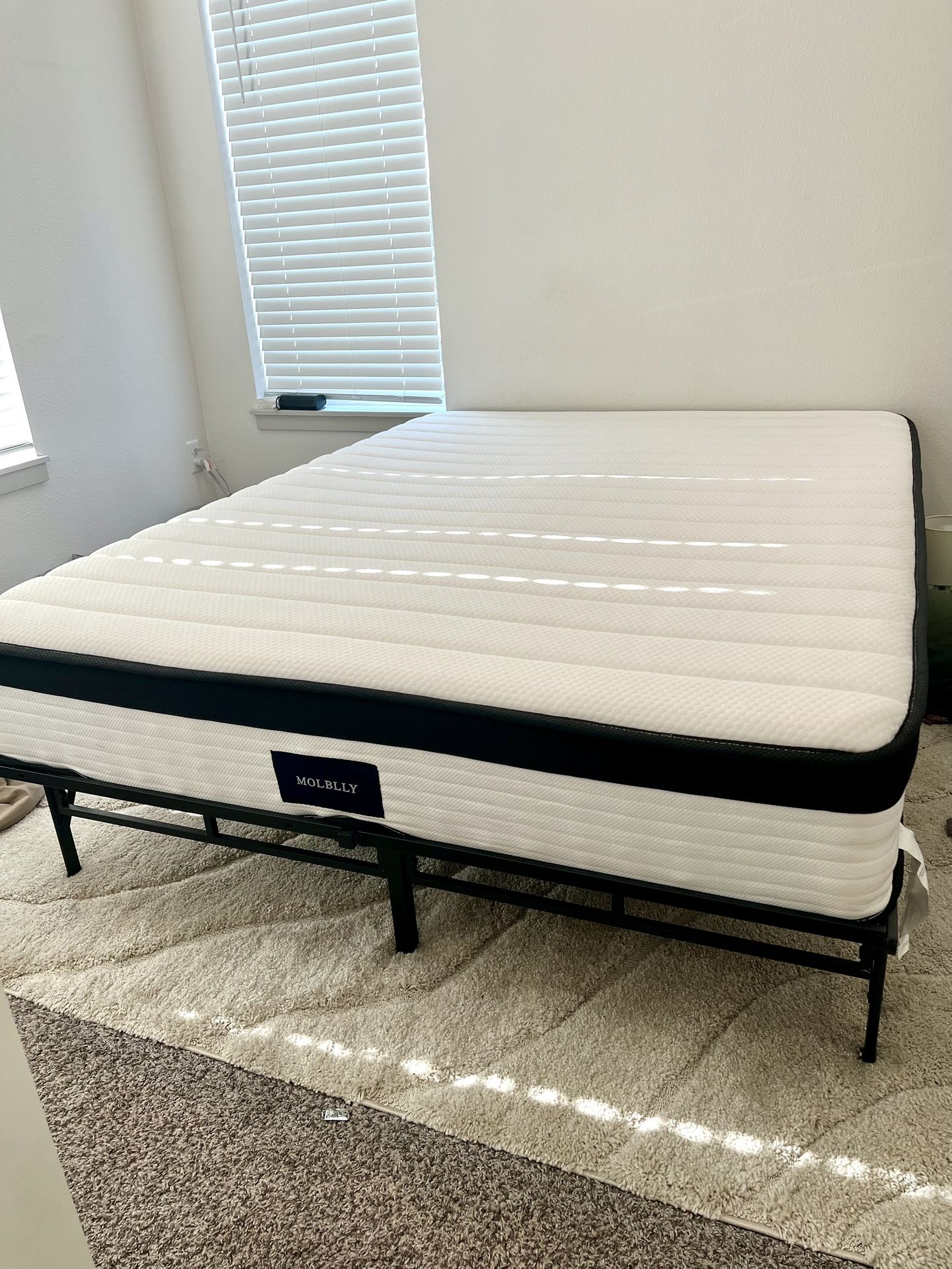 Like New 10 Inch Queen Mattress + Metal Bed Frame