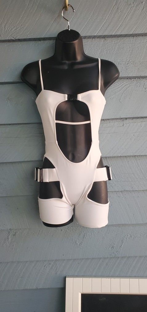 White/ Black Buckle Romper