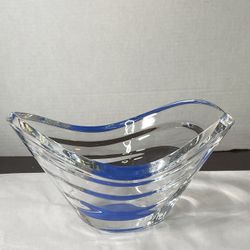 Baccarat Wave Bowl Clear And Blue Engraved 