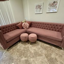 MCM Sectional Sofa Chaise Footstools and Pillows