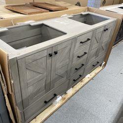 Bathroom vanity cabinet 72” full mango Quartz top with sinks And Backwplash