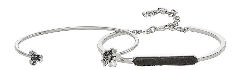NWT! Simply Vera Vera Wang Silver Tone Black Crystal Flower Cuff & Bangle Bracelet