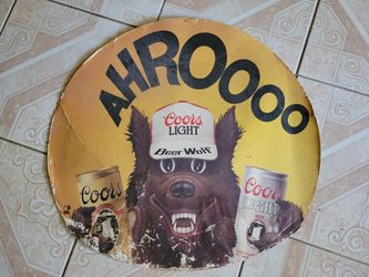 Large Vintage 1970s Coors Beer Wolf Sign