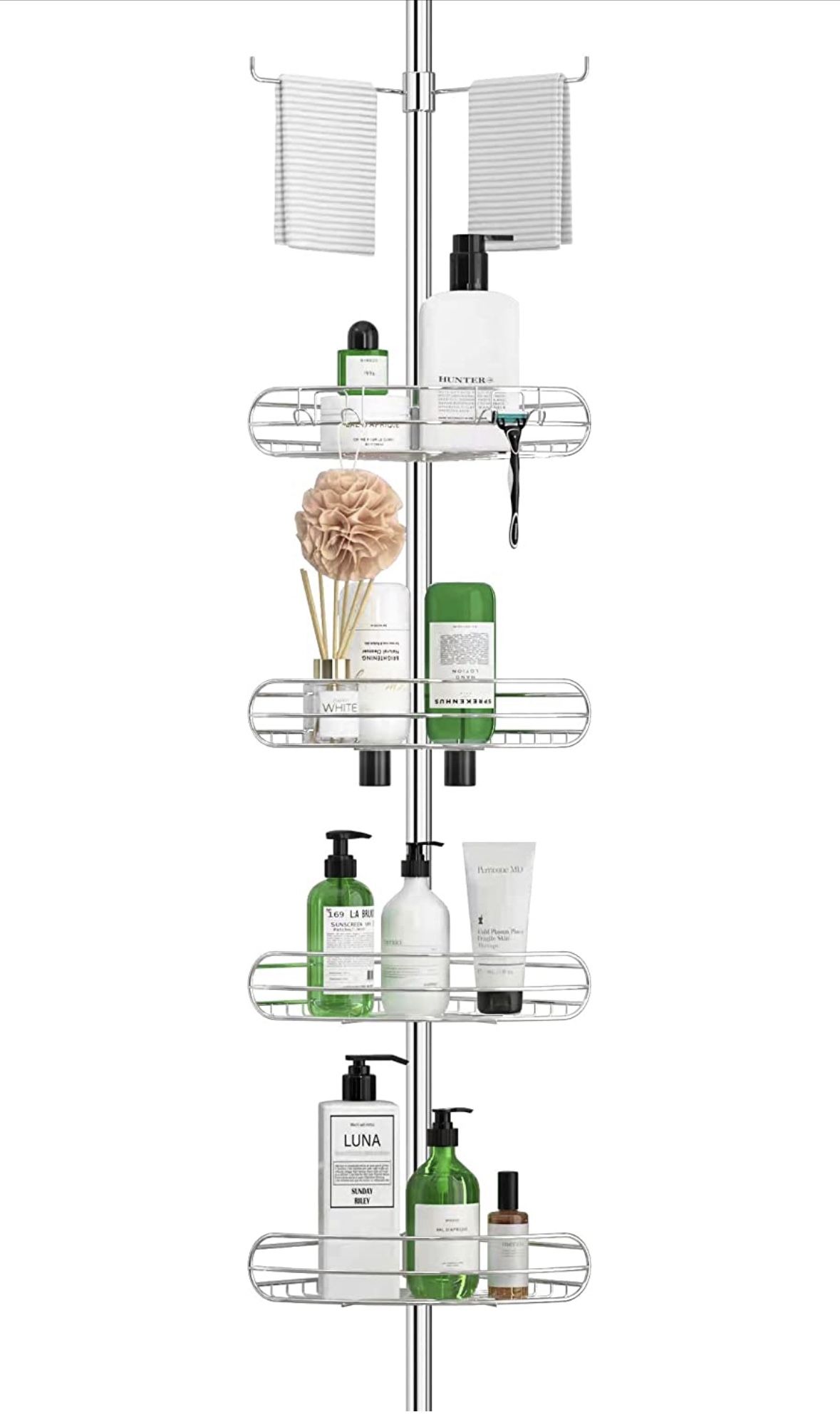 ALLZONE Rustproof Shower Caddy Corner for Bathroom,Bathtub Storage  Organizer for Shampoo Accessories,4-Tier Adjustable Shelves with Tension  Pole, 56