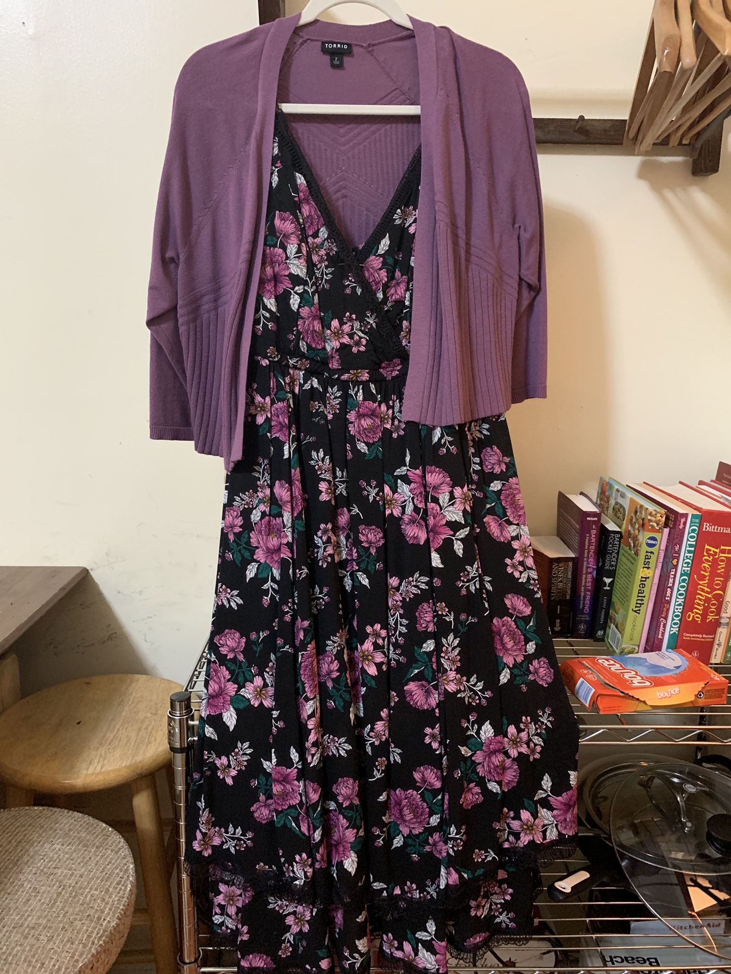 Beautiful Torrid Dress with Purple Cardigan (Women’s Plus size)
